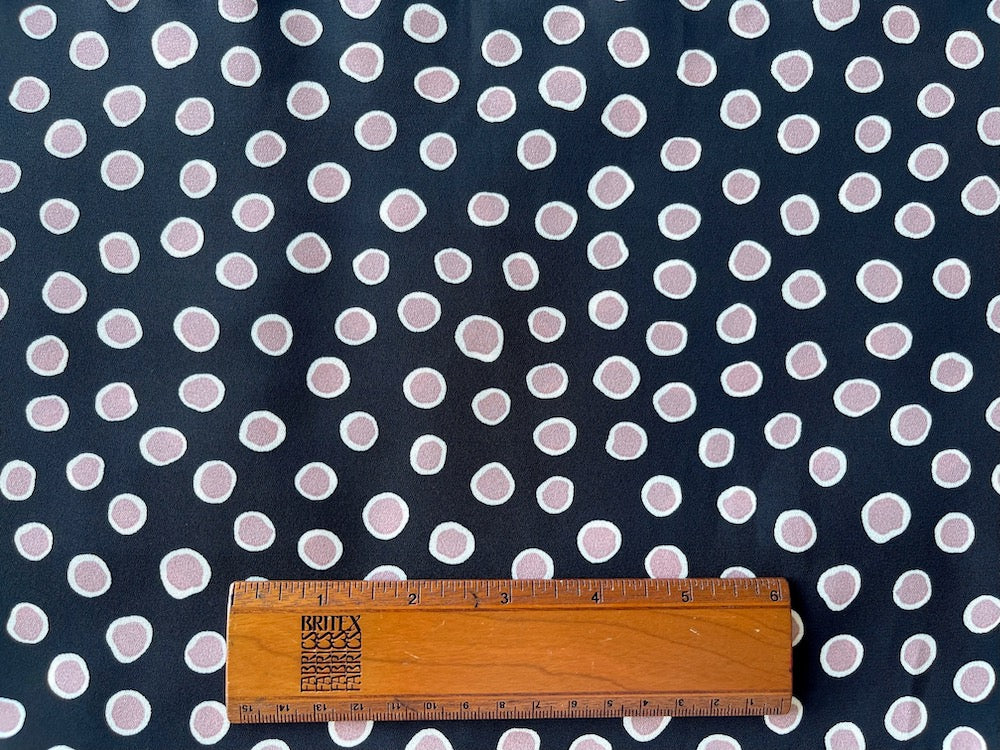 Irregularly Organic Mauve & White Dots on Raven Polyester Georgette