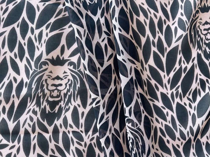 Fabulous Onyx & Dusted Mauve Lion Heads Polyester Chiffon (Made in Italy)