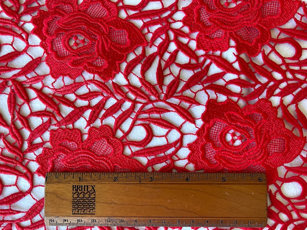 Lace fabric, Captivating Carmine American Beauty Roses Polyester Lace  Fabric – Britex Fabrics