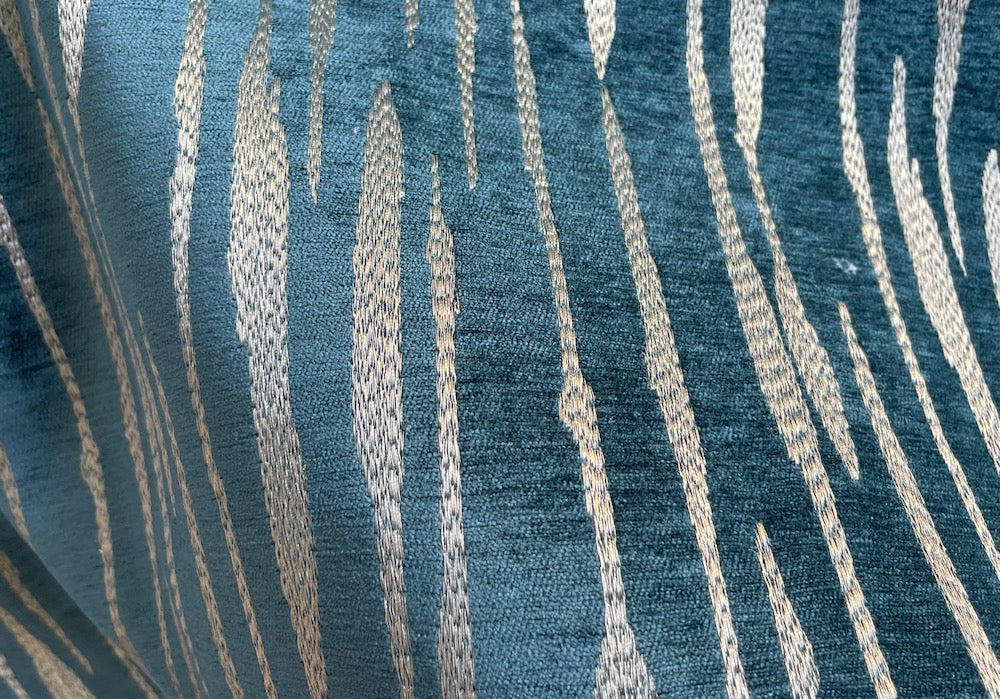 Abstract Spun Pale Gold & Ocean Teal Chenille Velvet
