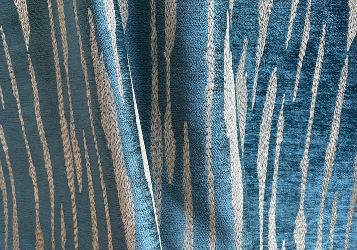Abstract Spun Pale Gold & Ocean Teal Chenille Velvet