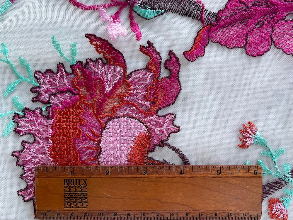 Embroidered Profusely Blooming Sunset Fleurs Nylon Tulle (Made in Italy)