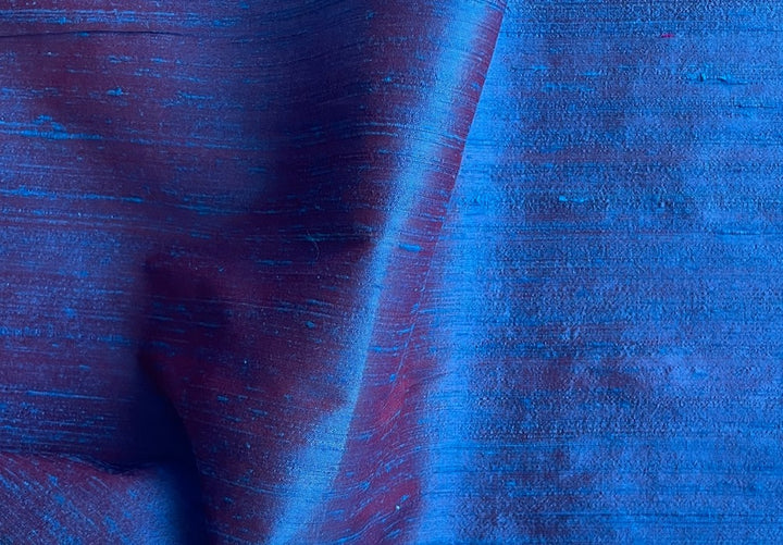 Iridescent Royal Blue & Claret Silk Dupioni (Made in India)