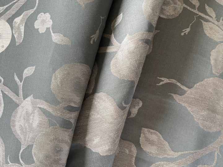 Sage & Platinum Fruiting Tree Silhouette Silk-Linen Brocade (Made in Italy)