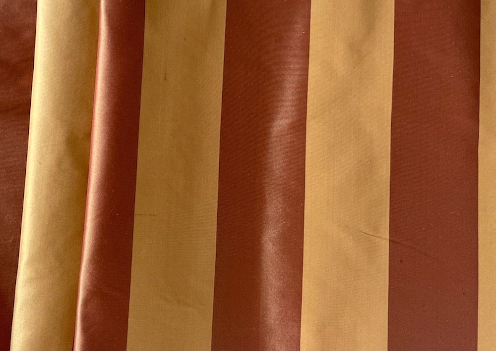 Golden Flax & Cordovan 2" Striped Crisp Silk Taffeta (Made in Italy)