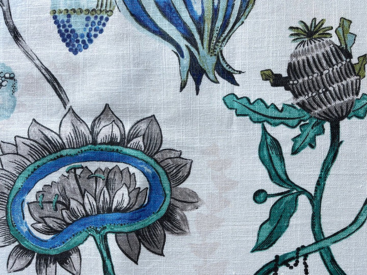 Quirky Kelp, Seagrass, Sargassum & Teacups Linen & Viscose Blend (Made in England)