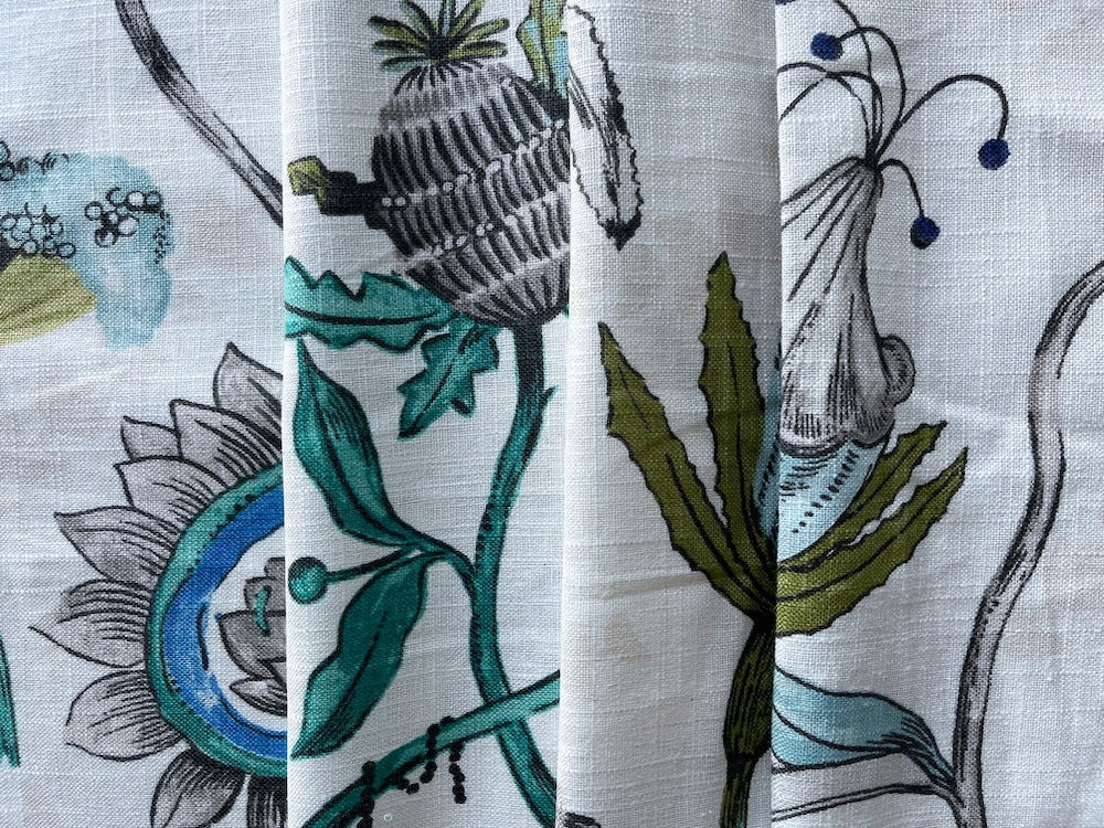 Quirky Kelp, Seagrass, Sargassum & Teacups Linen & Viscose Blend (Made in England)