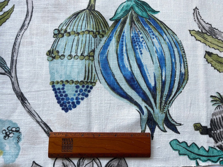 Quirky Kelp, Seagrass, Sargassum & Teacups Linen & Viscose Blend (Made in England)