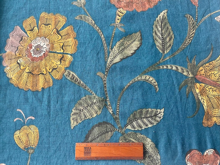 Rustic Chintz Floral Celadon Blue Linen & Viscose Blend (Made in England)