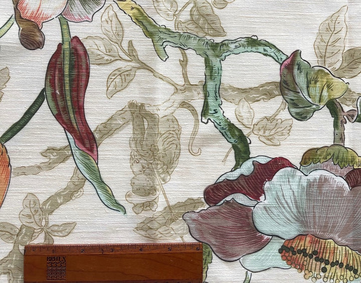 Asian-Inspired Toile With Lush Peonies & Furled Flowers Linen (Made in England)