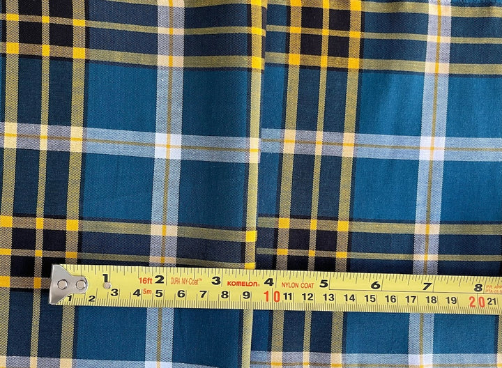 Light-Weight Dramatic Bosphorus, Taxi Yellow, Onyx & White Plaid Cotton (Made in Italy)