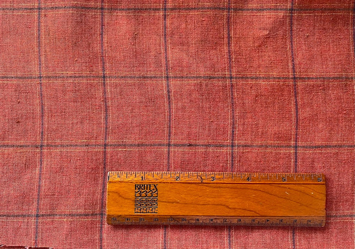 Moss & Navy on Rusted Brick Windowpane Plaid Linen (Made in Italy)