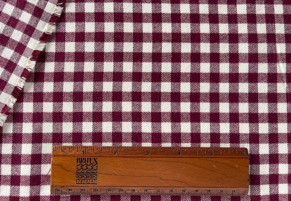 High-End Burgundy & White Buffalo Check Cotton Flannel Shirting (Made in Italy)