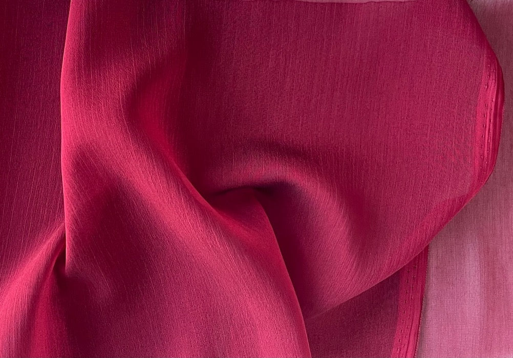 Sheer Iridescent Cranberry Blaze Crinkled Polyester Chiffon