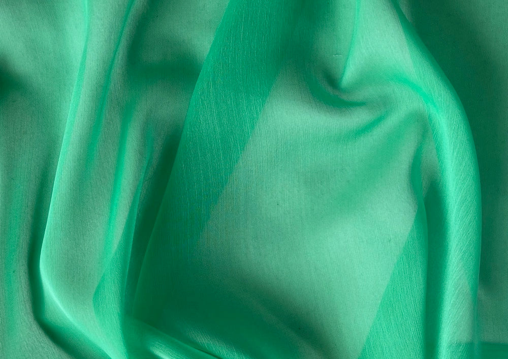 Sheer Iridescent Seafoam Mint Crinkled Polyester Chiffon