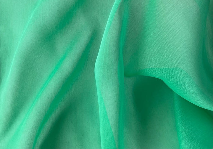 Sheer Iridescent Seafoam Mint Crinkled Polyester Chiffon