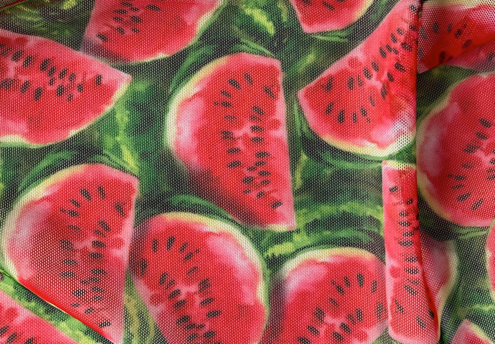 Refreshing Summery Watermelons Stretch Polyester Blend Mesh (Made in Italy)