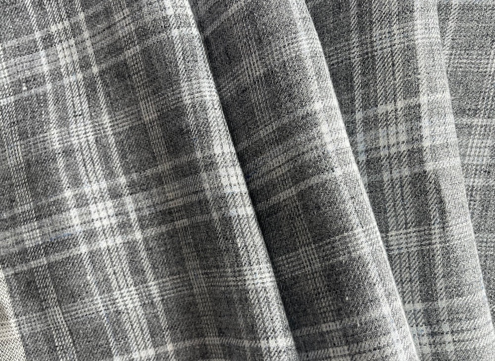 Handsome Steel Grey & White Plaid Linen-Cotton Blend  (Made in Italy)