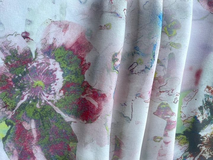 Semi-Sheer Romantic Floral Shadow Print Silk Crepe Georgette (Made in Italy)