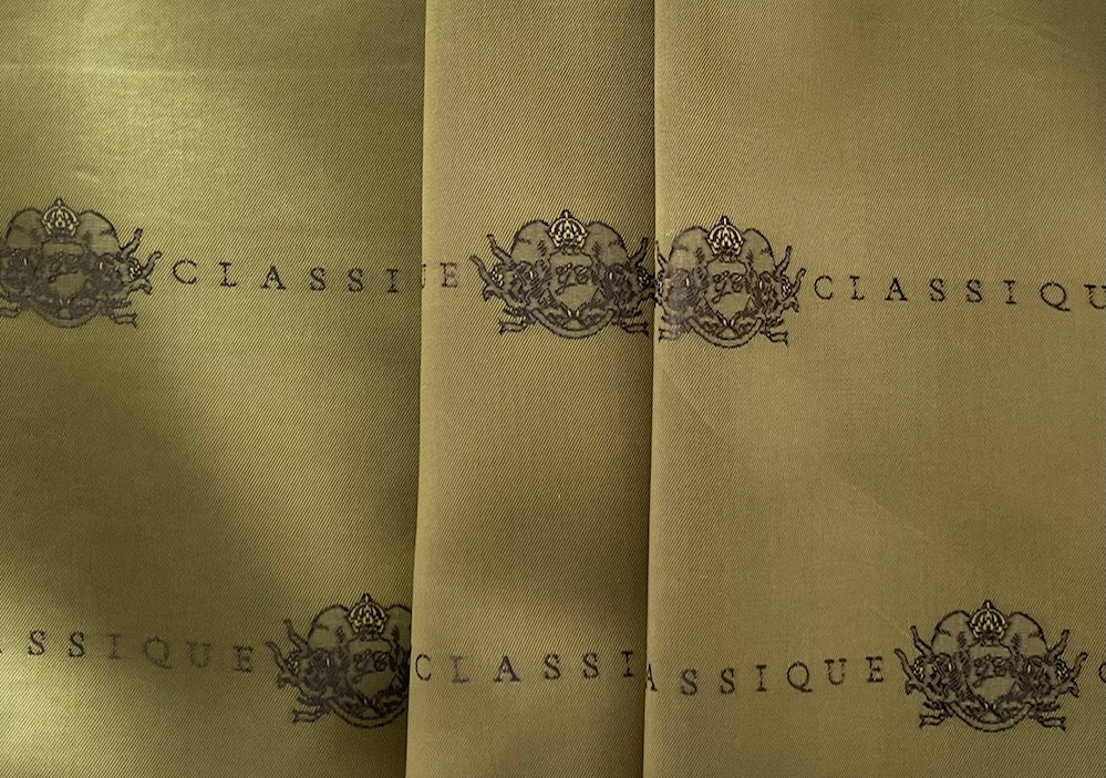 Antique Gold  Crested "CLASSIQUE" Signature Rayon Bemberg Twill Jacquard Lining (Made in Italy)
