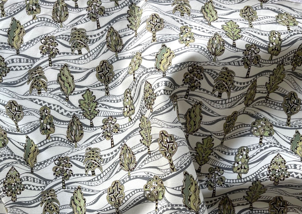 Liberty of London Undulating Sage Trees Cotton Poplin (Made in Italy)