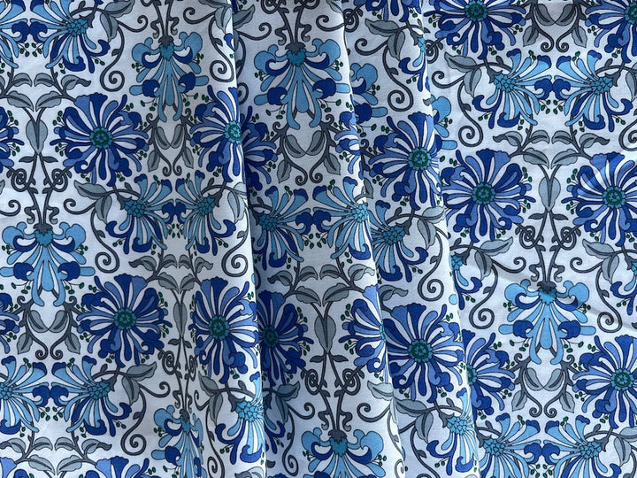 Liberty of London Honeysuckle Delft Blue Cotton Poplin (Made in Italy)