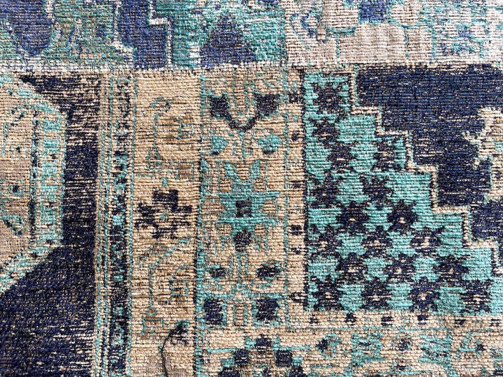 Cool Aquamarine Kilim-inspired Rayon Blend (Made in Turkey)