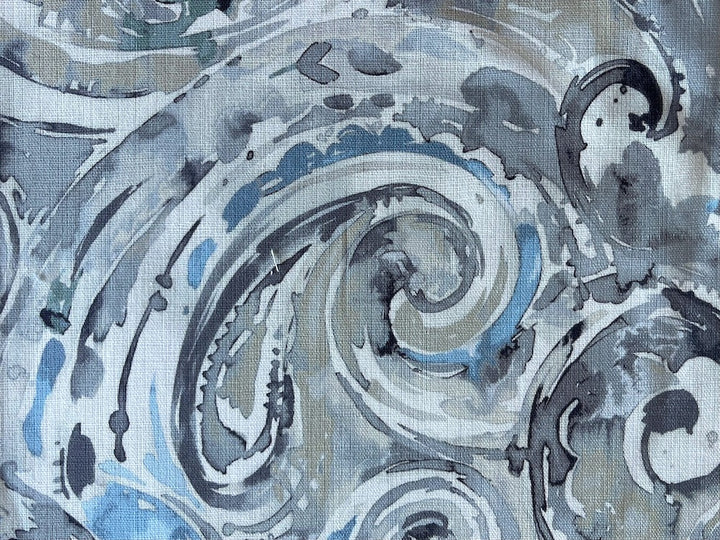 High-End Pearl & Sky Abstracted Painterly Waves Cotton Canvas