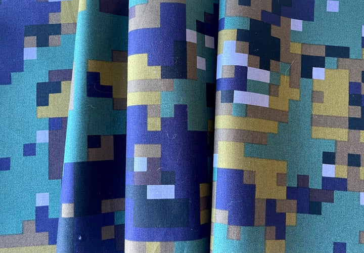 Muted Mondrian Meets Minecraft Cotton Poplin (Made in Japan)