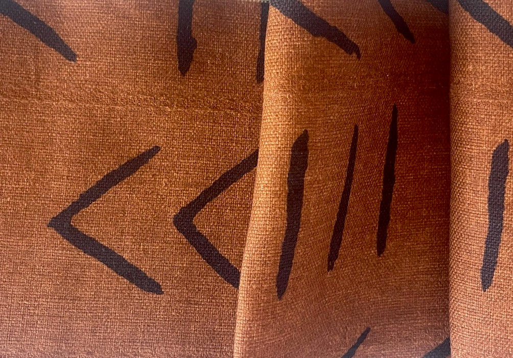 African Mudcloth-Inspired Geometric Butterscotch & Off-Black Linen  (Made in Italy)