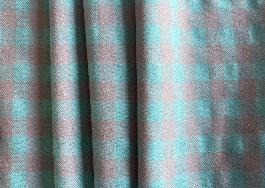 Wool Plaid Fabric in Turquoise Teal Brown Wine 13 yards