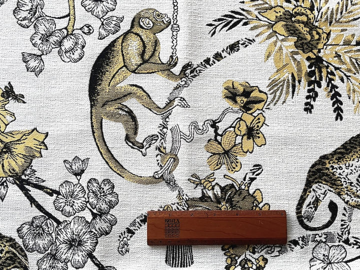 Playful Lounging Leopards & Umbrella Toting Monkeys Cotton Blend Tapestry (Made in Turkey)
