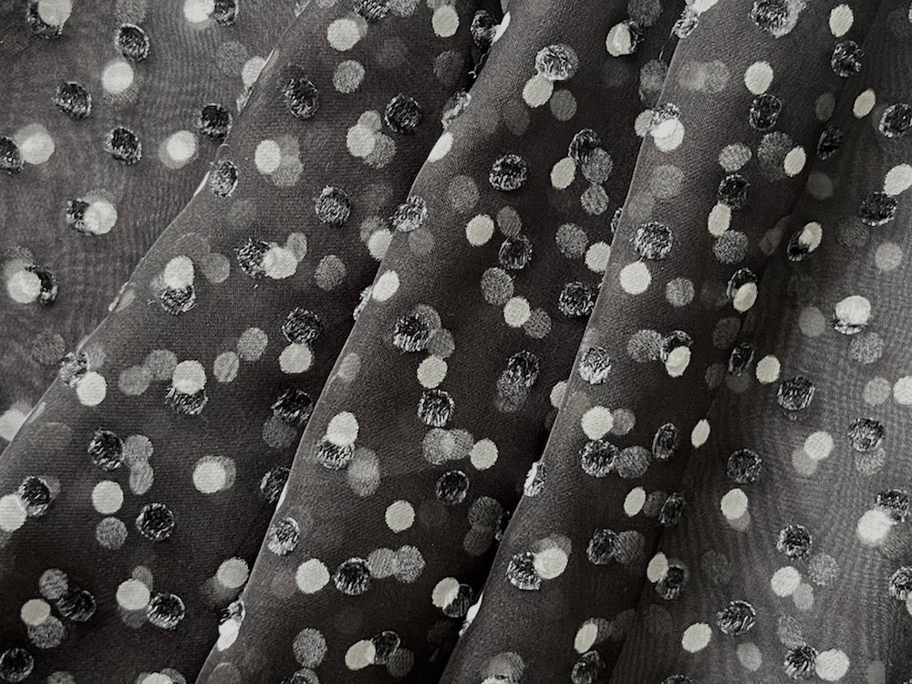 Giambattista Valli Licorice & Marshmallow Clipped Dotted Silk Chiffon (Made in Italy)