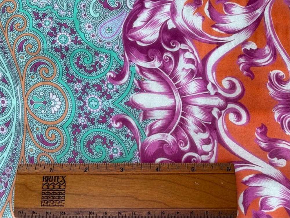 66" Panel - Ungaro Aquamarine & Fuchsia Whirling Dervish Silk Chiffon (Made in Italy)