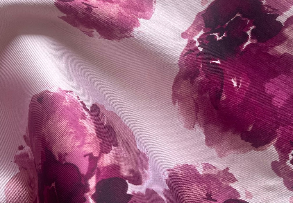 Lushly Romantic Wine & Peppermint Pink Floral Crisp Polyester Mikado Twill