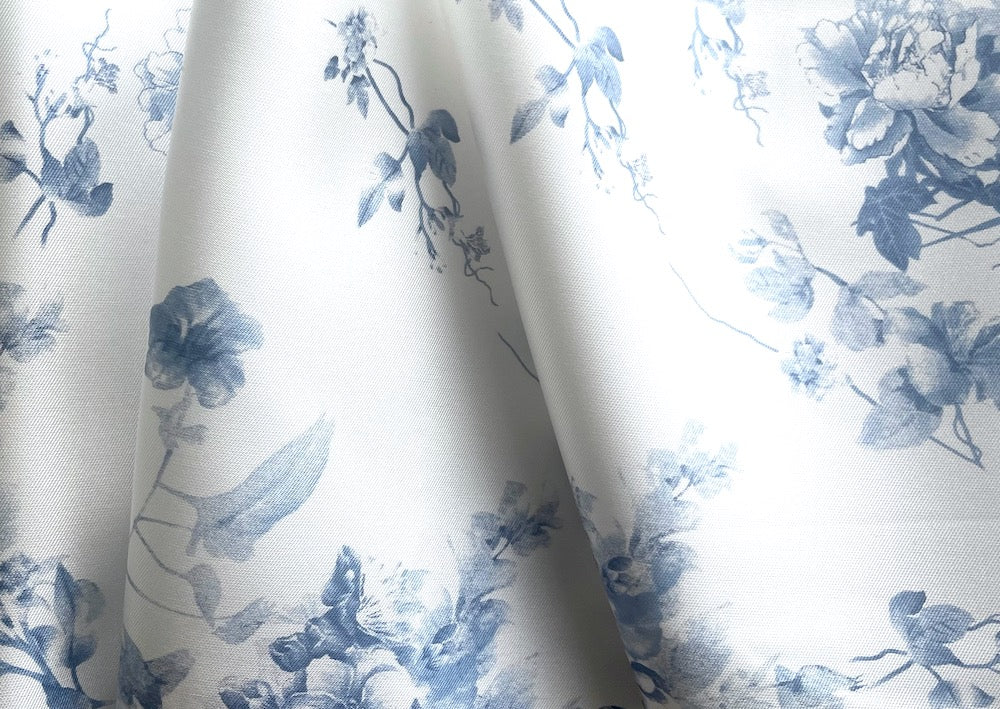 Large-Scale Floral Steel & Navy Blue Crisp Polyester Mikado Twill