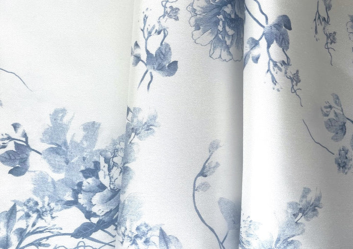 Large-Scale Floral Steel & Navy Blue Crisp Polyester Mikado Twill