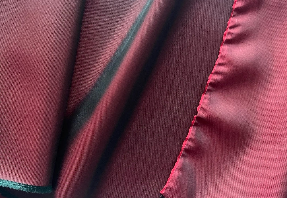 Heavier Iridescent Ruby & Bottle Green Rayon Blend Lining (Made in Italy)