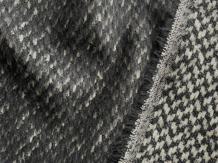 Black & White Mock Checked Tweed Wool & Mohair Blend Coating (Made in Italy)