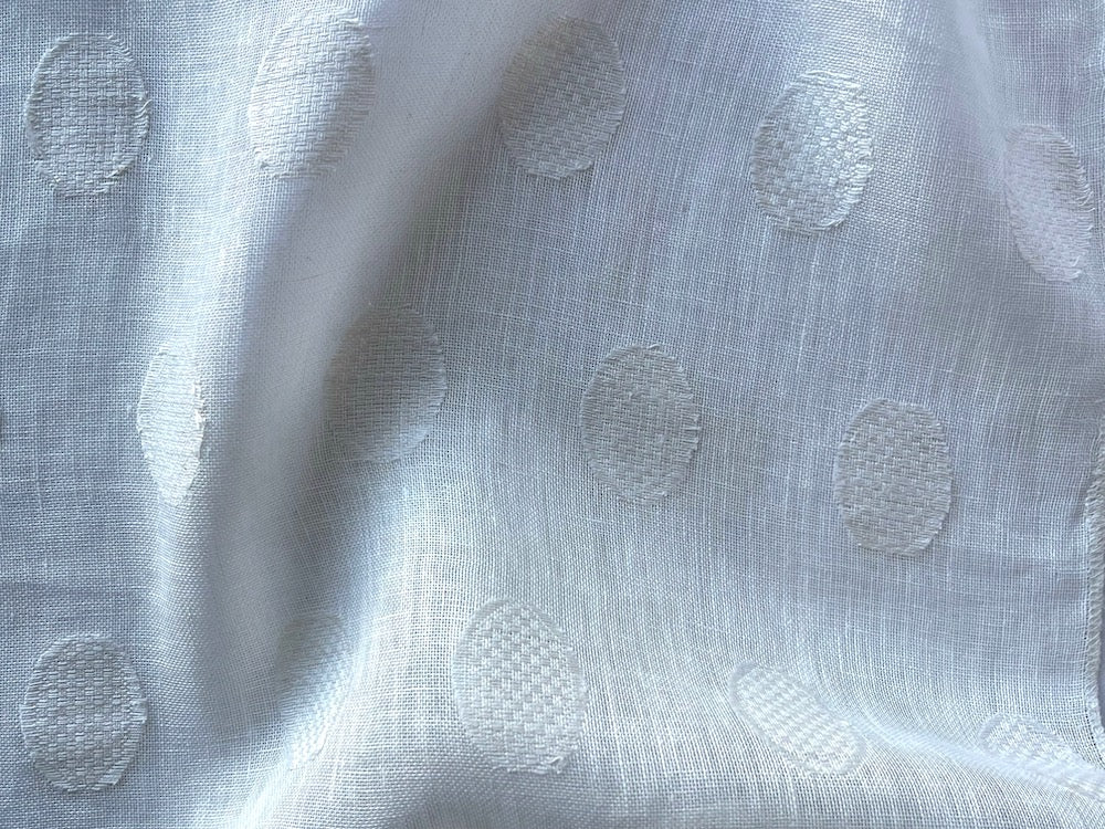 Semi-Sheer Pale Bone Tone-On-Tone Ovals Embroidered Linen (Made in India)