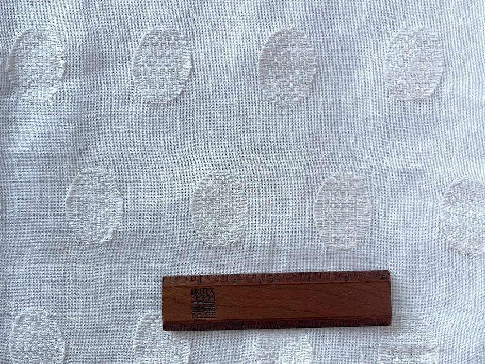 Semi-Sheer Pale Bone Tone-On-Tone Ovals Embroidered Linen (Made in India)