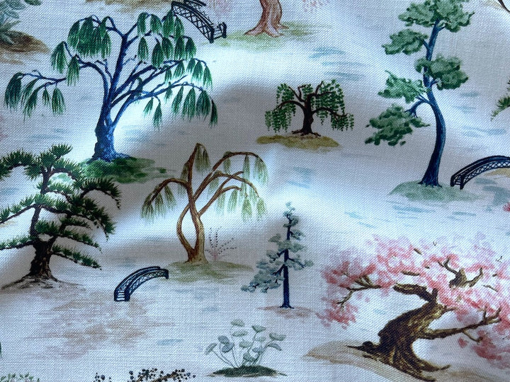 Japanese Trees & Sori Bashi Bridges Textured Cotton
