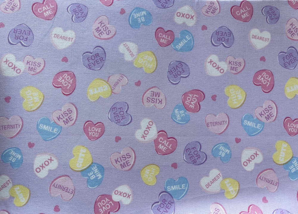 Lavender Conversational Hearts Quilting Cotton (Made in Japan)