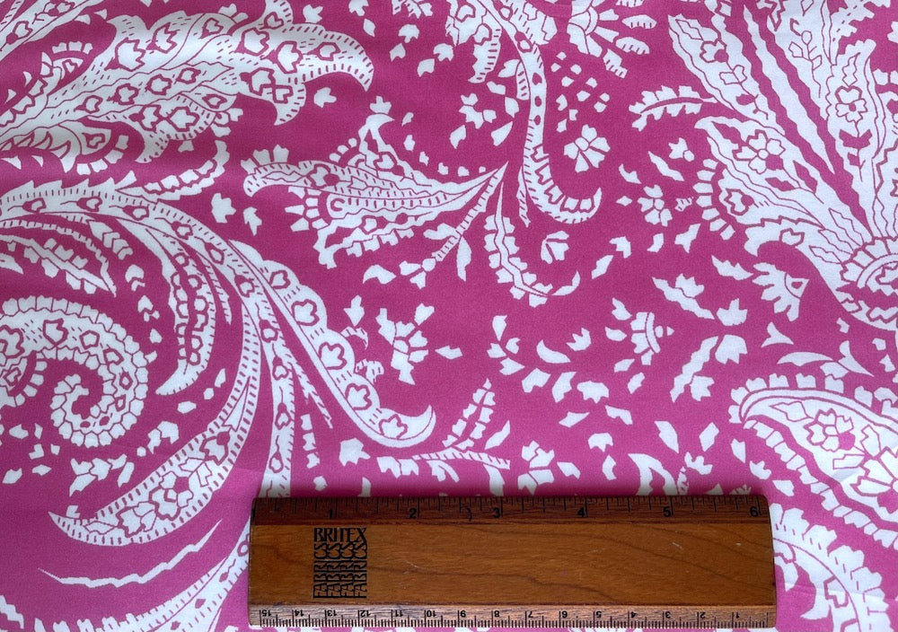 Airy Cerise & White Paisley Organic Cotton Lawn (Made in Italy)
