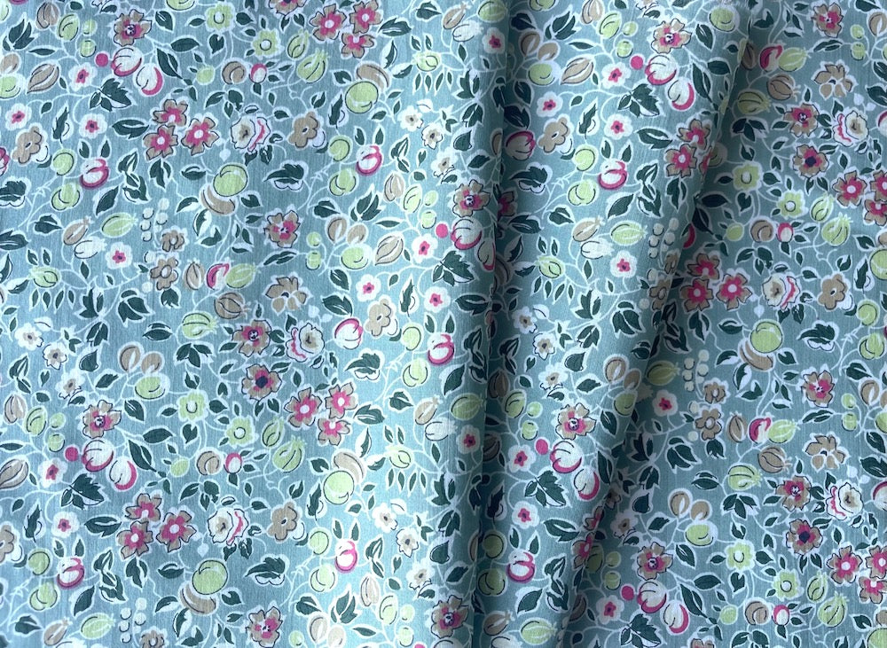 Semi-Sheer Flowering & Fruiting Trees Delicate Pistachio Green Organic Cotton Voile (Made in Italy)