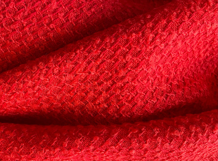 High-End Designer Cardinal Red Wool Bouclé (Made in Italy)