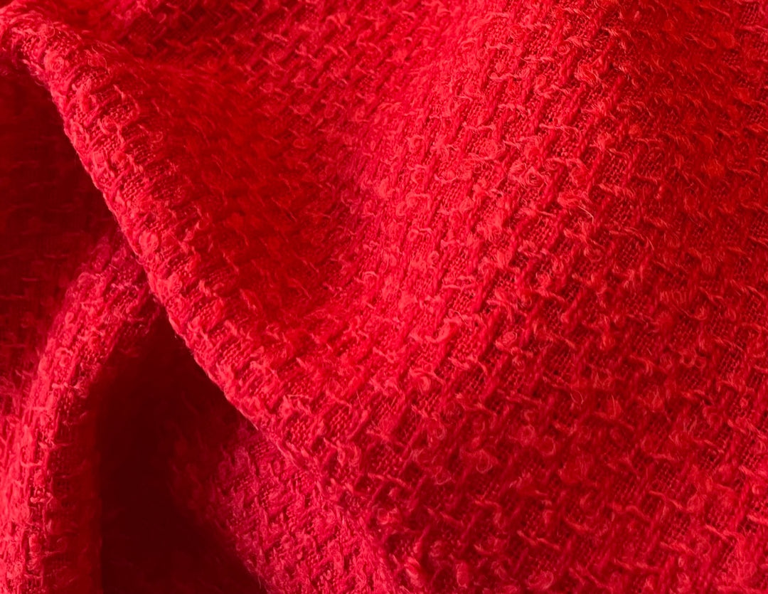 High-End Designer Cardinal Red Wool Bouclé (Made in Italy)