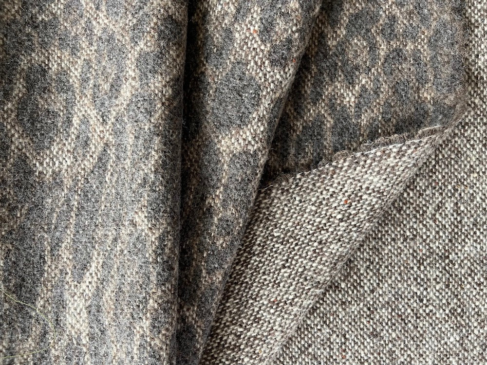 Reversible Pale Brown & Grey Cool Leopard  Wool Blend (Made in Italy)