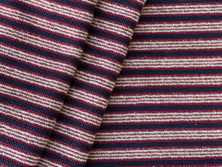 Textured Striped Midnight Navy, Claret & Natural Knit (Made in Italy)