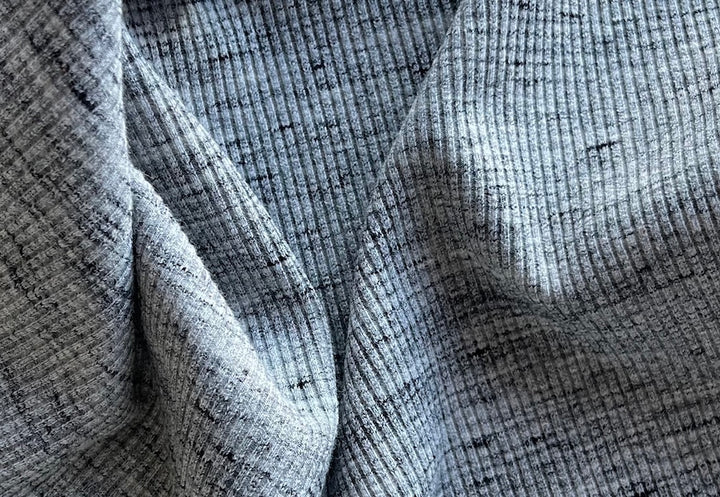 Ribbed Marbled Heathered Grey Cotton Blend Knit
